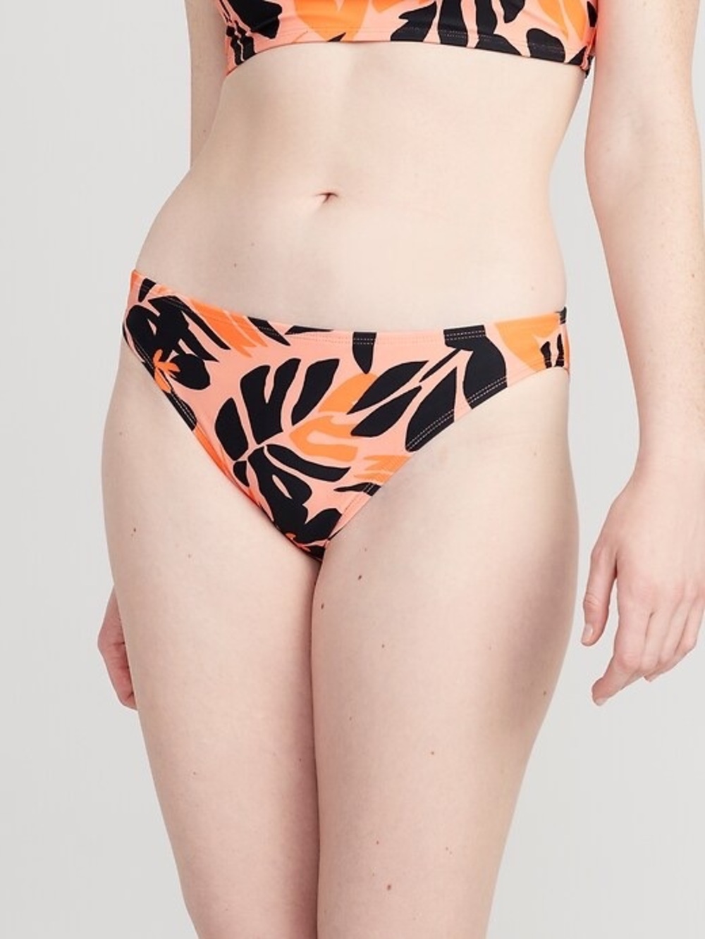 Old Navy Orange and Black Leaf-Print Bikini Bottom